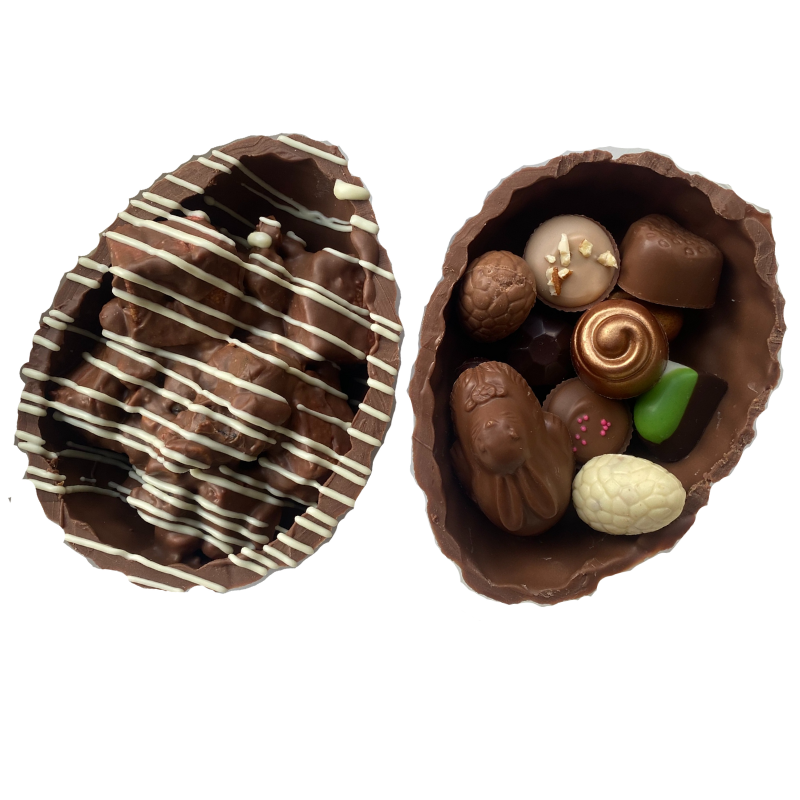 Easter Two Half Eggs - One Rocky Road, One Assorted Belgian Chocolates 500g