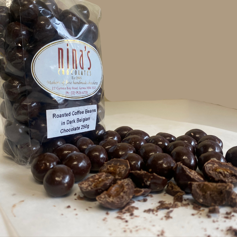 Roasted Coffee Beans in Dark Belgian Chocolate 250g