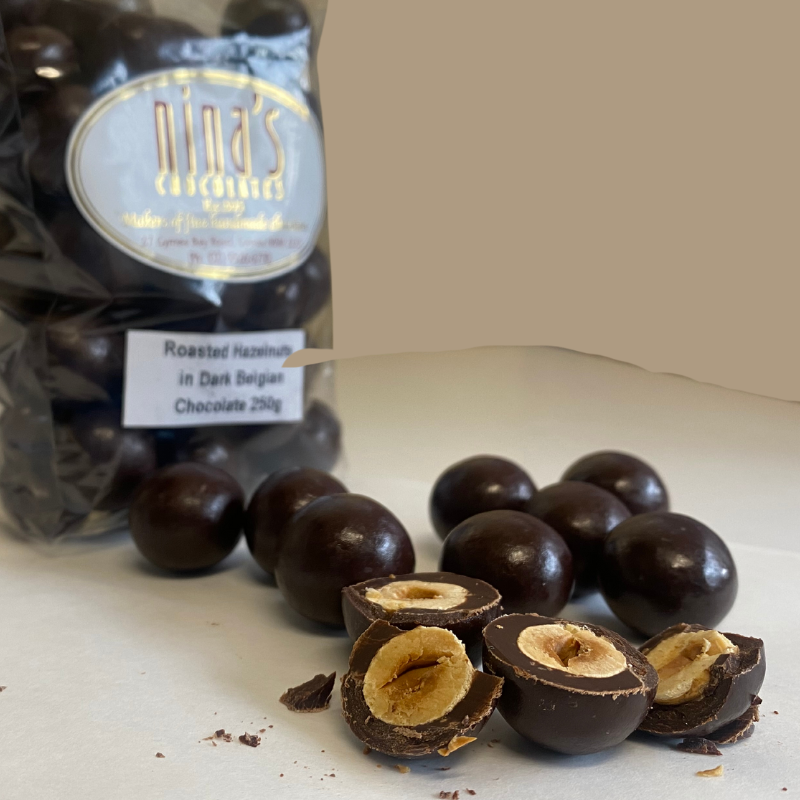 Roasted Hazelnuts in Dark Belgian Chocolate 250g