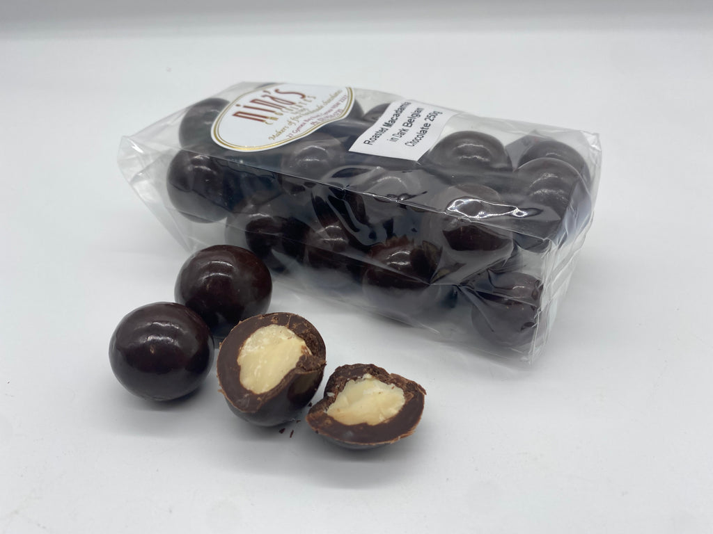 Roasted Macadamias in Dark Belgian Chocolate 250g